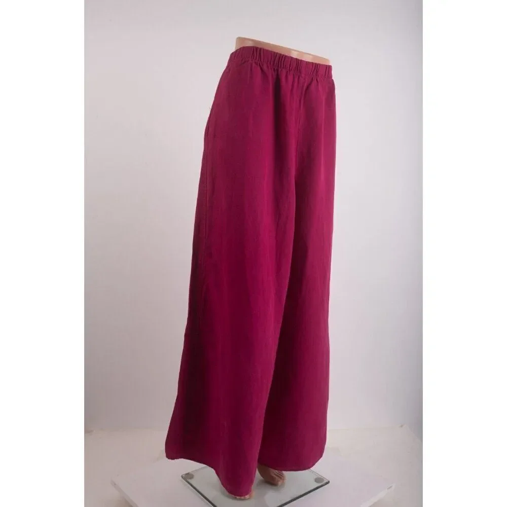 Zara Womans Pants Size M Fuchsia Pink Linen Blend Wide Leg 4043/250 NWT